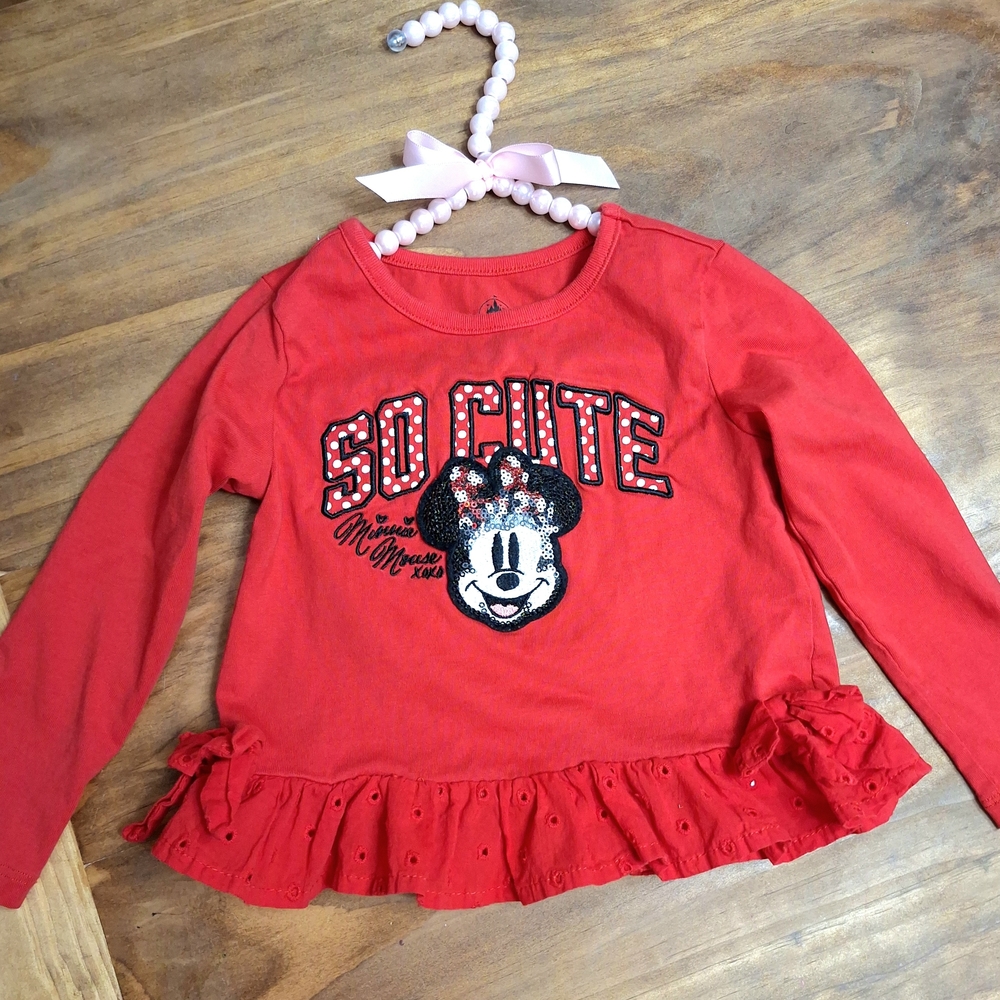 Disney Red Minnie Mouse Sequin 'So Cute' Long Sleeve Top